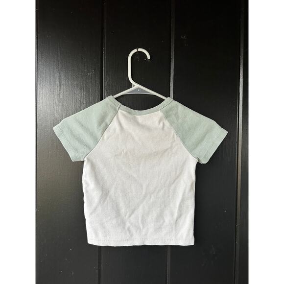 Roxy Raglan Baby Tee Women’s Medium Green White Ribbed Surf Graphic Top - Picture 4 of 4